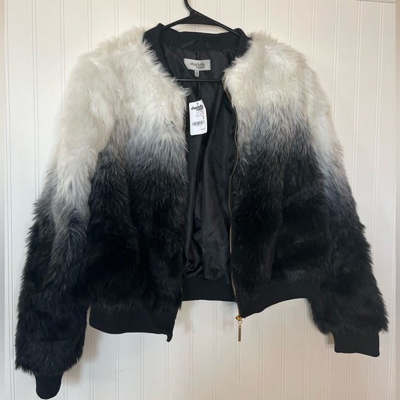 FUZZY ZIP UP COAT, FUZZY JACKET, BLACK AND WHITE FUZZ, WOMENS SIZE MEDIUM - Picture 3 of 5
